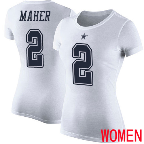 Women Dallas Cowboys White Brett Maher Rush Pride Name and Number #2 Nike NFL T Shirt->nfl t-shirts->Sports Accessory